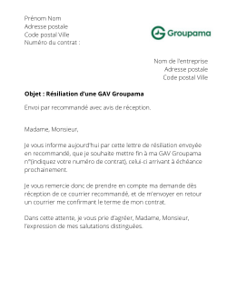 la lettre pour resilier une gav groupama