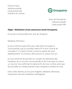 la lettre pour resilier une mutuelle groupama