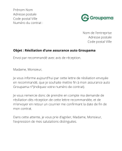 lettre resiliation contrat auto groupama