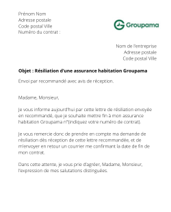 la lettre pour resilier une assurance habitation groupama