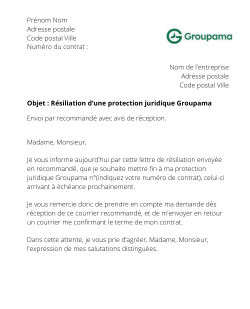 la lettre pour resilier une protection juridique groupama