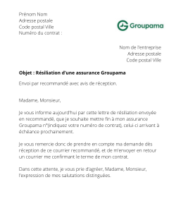 la lettre pour resilier une assurance groupama