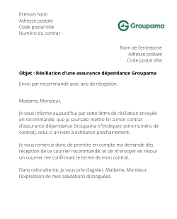 la lettre pour resilier une assurance dependance groupama