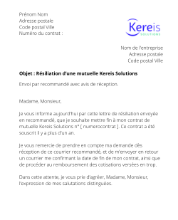 la lettre pour resilier une mutuelle kereis solutions