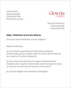 la lettre pour resilier un abonnement de box glowria