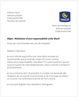 la lettre pour resilier une responsabilite civile macif