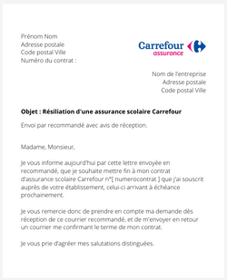 la lettre pour resilier une assurance scolaire carrefour