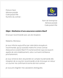 la lettre pour resilier une assurance scolaire macif