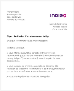 la lettre pour resilier un abonnement de parking indigo park