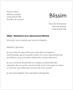 la lettre pour resilier un abonnement de box blissim