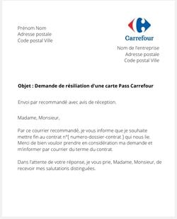 la lettre pour resilier une carte pass carrefour