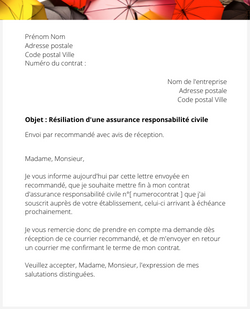 la lettre pour resilier une responsabilite civile