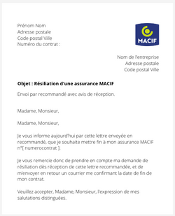 la lettre pour resilier une assurance macif