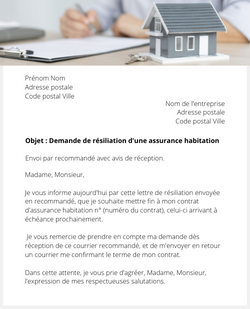 la lettre pour resilier une assurance logement