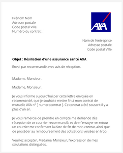 la lettre pour resilier une mutuelle axa