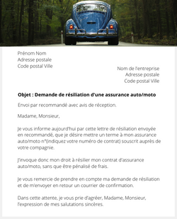 lettre resiliation contrat assurance moto ou auto