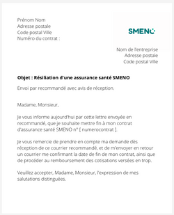 la lettre pour resilier une mutuelle smeno