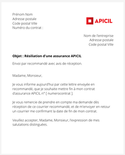 la lettre pour resilier une assurance apicil