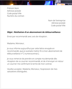 la lettre pour resilier un contrat de telesurveillance