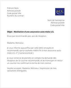 lettre resiliation assurance auto lcl