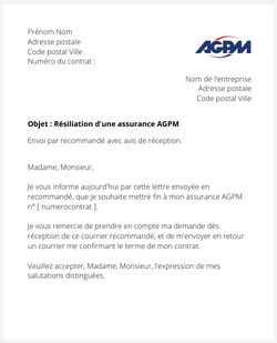 la lettre pour resilier une assurance agpm