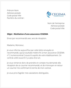 la lettre pour resilier une assurance cegema