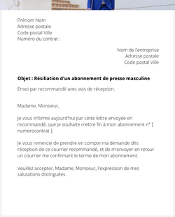 la lettre pour resilier un abonnement de magazine masculin