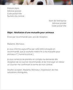 la lettre pour resilier une mutuelle pour animaux