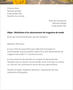 la lettre pour resilier un abonnement de magazine de mode