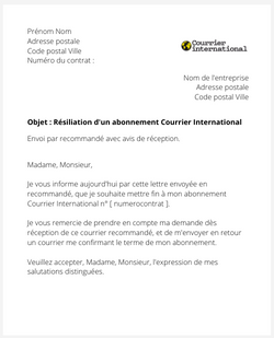 la lettre pour resilier un abonnement courrier international