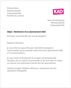 Résiliation d'un abonnement KAD