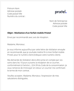 la lettre pour resilier une offre mobile prixtel