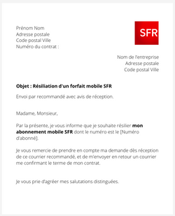 la lettre pour resilier un forfait mobile sfr