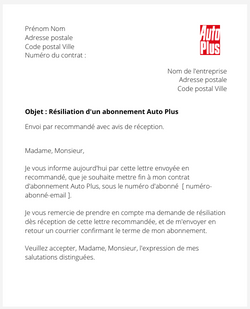 la lettre pour resilier un abonnement auto plus