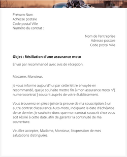 la lettre pour resilier une assurance moto pour vente