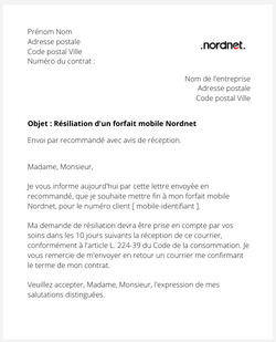 la lettre pour resilier une offre mobile nordnet