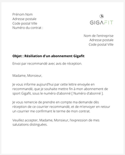 la lettre pour resilier un abonnement gigafit