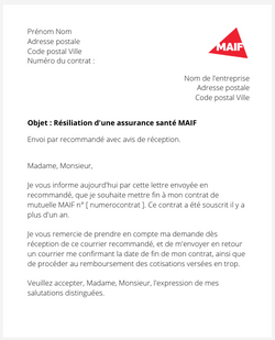 la lettre pour resilier une mutuelle maif