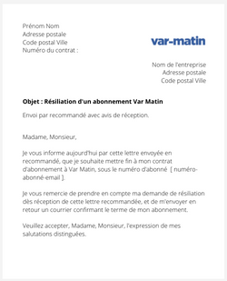 la lettre pour resilier un abonnement var matin