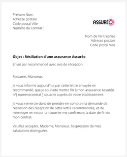 la lettre pour resilier une assurance assureo