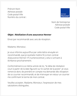 la lettre pour resilier une assurance henner