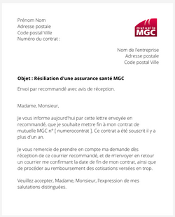 la lettre pour resilier une assurance sante mgc