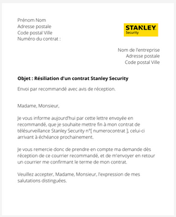 la lettre pour resilier un contrat de telesurveillance stanley security