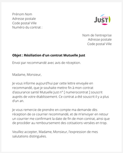 la lettre pour resilier un contrat mutuelle just