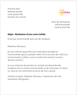 la lettre pour resilier une carte cofidis