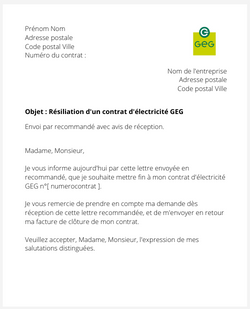 la lettre pour resilier une offre delectricite geg