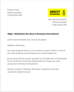 lettre resiliation amnesty international