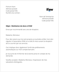 lettre resiliation dons ifaw