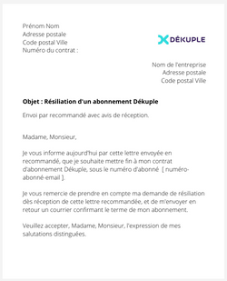 la lettre pour resilier un abonnement dekuple