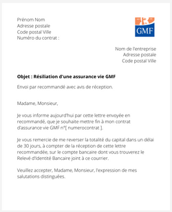 la lettre pour resilier une assurance vie gmf